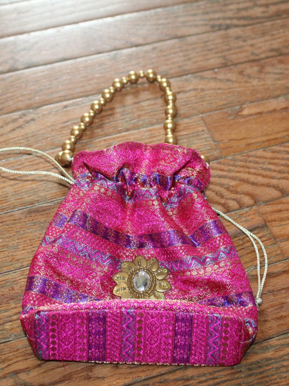 Woven Handmade Purse Vibrant Colors Handle and pull Closure Small Boho
